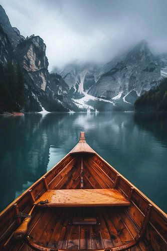 Boat on mountain water