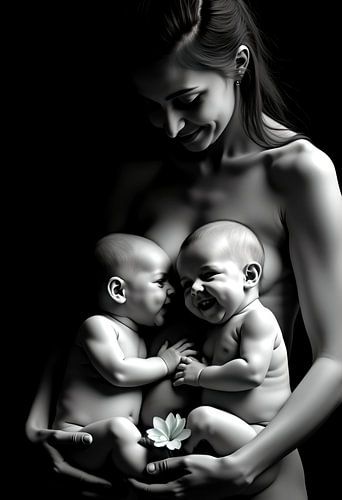 moeder met baby zwart wit