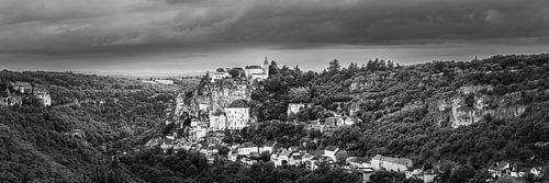 Panorama of Rocamadour in Black and White, France