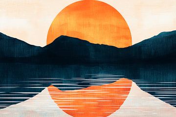 Zonsondergang boven een bergmeer - kleurenspel van Poster Art Shop