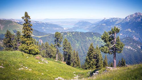 Uitzicht over het Meer van Annecy vanaf de La Sambuy in de Franse Alpen