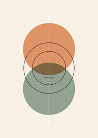 Minimalistische, sich überlappende Kreise mit Akzenten aus Linien und Rechtecken von Adam Khabibi