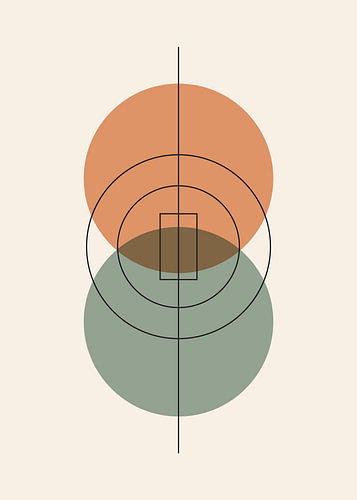 Minimalist overlapping circles with line and rectangle accents