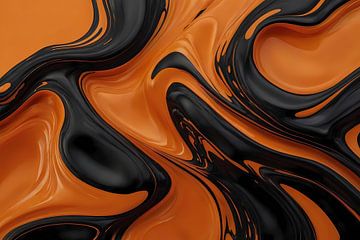 Design liquide dynamique orange et noir sur De Muurdecoratie