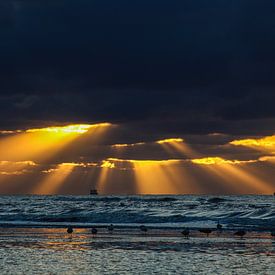 Les rayons du soleil se fraient un chemin à travers les nuages sur Arie  van Duijn