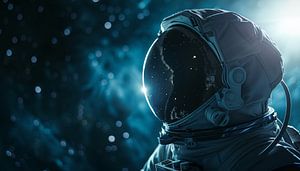 Casque d'astronaute et panorama du soleil