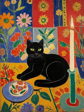 Kat met kaars Stijl Henri Matisse van TOAN TRAN