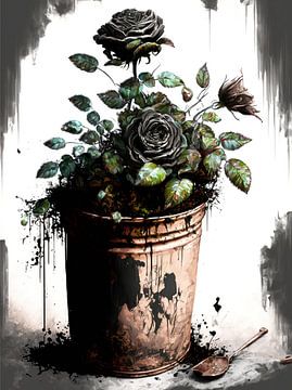 Black roses tin pot surreal spoon morbid gothic by gm_designs