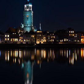 Skyline Deventer on river IJssel by night, Lebuinus church, the Netherlands by Peter Apers