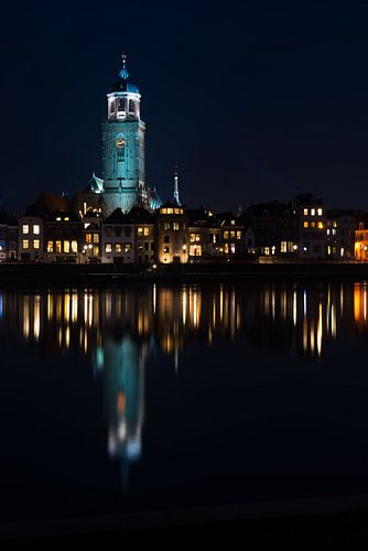 Skyline Deventer on river IJssel by night, Lebuinus church, the Netherlands by Peter Apers