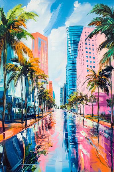 Moderne Stadtansicht mit Palmen von Poster Art Shop