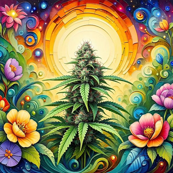 Cannabis in the light of the flower - A colourful homage to the cannabis plant as a symbol of natural sublimity, vitality and transformation (2 of 3) by AidasignArt