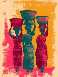 Afrikanische Frauen mit Körben in kräftigen Farben