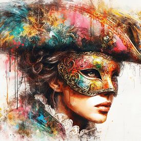 Watercolor Carnival Venetian Mask Woman by Chromatic Fusion Studio