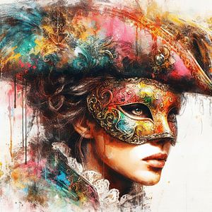 Aquarell Karneval venezianische Maske Frau