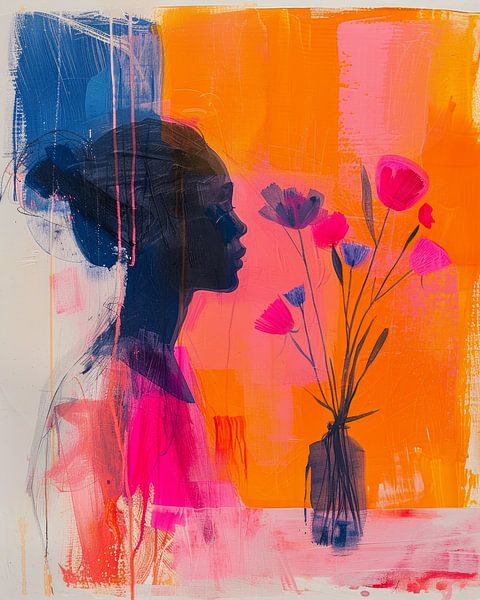 Portrait moderne d'une jeune femme avec des fleurs. par AVC Art Studio