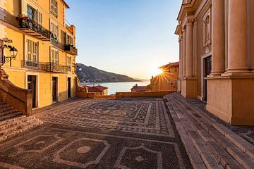 Church square in the old town centre of Menton in France by Werner Dieterich