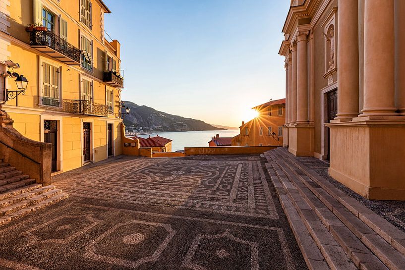 Church square in the old town centre of Menton in France by Werner Dieterich