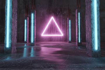 3d rendering of magenta lighten triangle shape next by blue conc by Besa Art