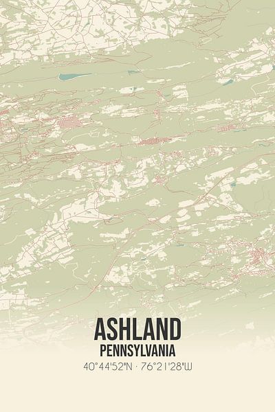 Carte ancienne d'Ashland (Pennsylvanie), USA. par Affiches de lieux