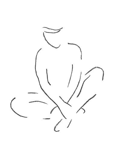 Geduldig (lijntekening portret vrouw naakt zitten dame houtskool line art zwart wit minimalistisch)