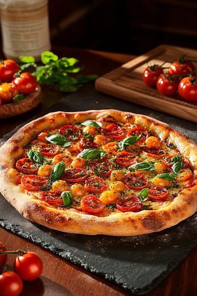 Frische Tomaten-Basilikum-Pizza – Lecker! von Poster Art Shop