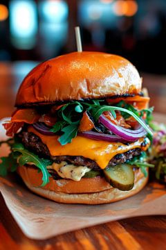Sappige hamburger met cheddar en groenten van Poster Art Shop