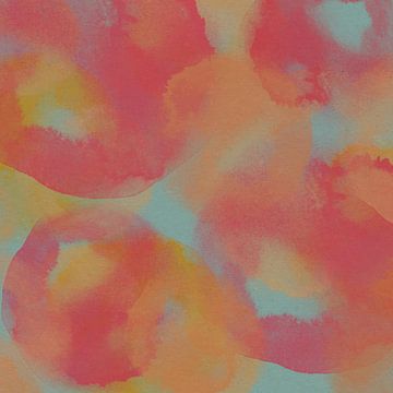 Abstracte aquarelvormen in lichtblauw, roze en geel. van Dina Dankers