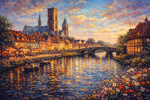 Ribe in Denemarken, een impressionistisch schilderij.