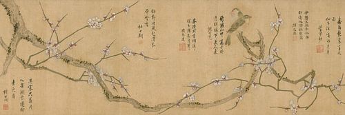 Chen Jiru,Pruimenbloesem en vogel, Chinese Schilderende Vogelblo