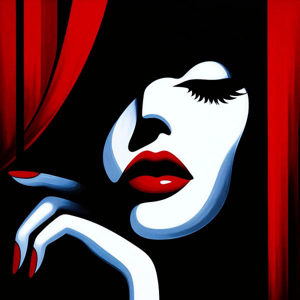 Mystische Schönheit hinter roten Vorhängen von A.D. Digital ART