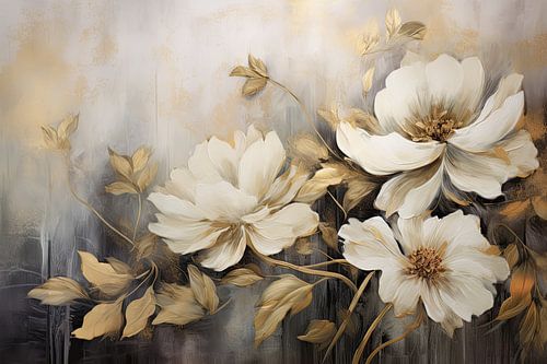 Blumen in Beige, Grau und Gold