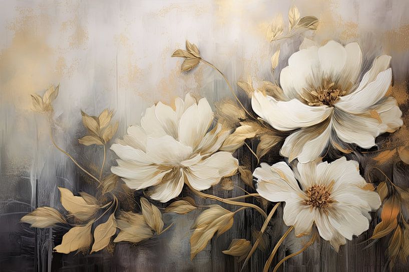 Flowers in beige, grey and gold by Imagine