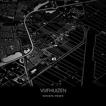 Zwart-witte landkaart van Vijfhuizen, Noord-Holland. van Rezona