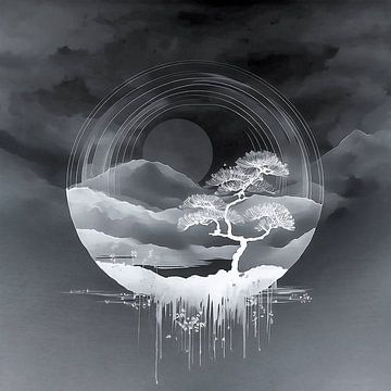 Bijzonder Japans berglandschap in monochroom van Studio Pieternel