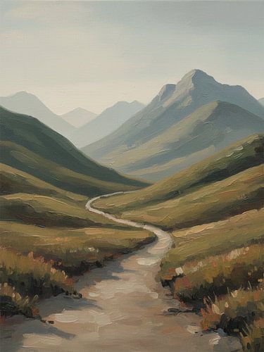 Kronkelend rivierdal een vredig berglandschap kunst