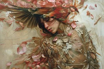 Vrouw Veren | Feathered Slumber van Abstract Schilderij
