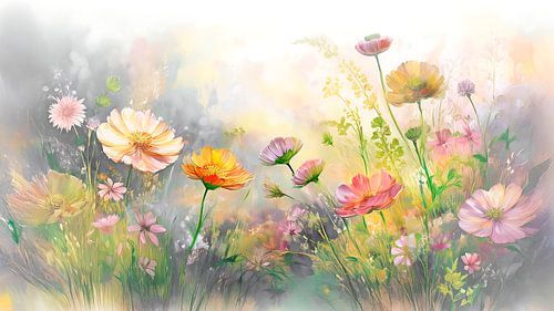 Dromerige Sfeer Bloementuin in zachte pastelkleuren