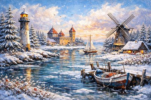 Saaremaa in Estland, een schilderij met wintertaferelen.