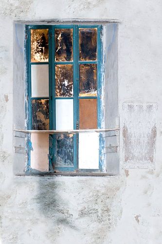 Northern Cyprus - dilapidated window in old white plaster wall - Kuzey Kıbrıs