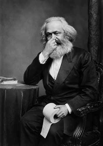 Karl Marx mit Klopapier & Nase zu von Niklas Maximilian