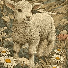 Illustration of a lamb in a flower meadow by Pixelbull Design
