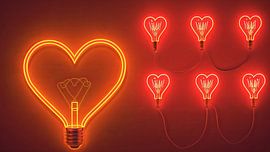 Helder hart. Neon teken. Retro neon hartteken op paarse achtergrond. Ontwerpelement voor Happy Valentine's Day. Klaar voor je ontwerp, wenskaart, banner. Vectorillustratie. van de-nue-pic