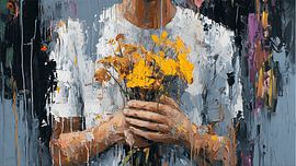 Sharp Needle Flowers in Human Hands – Expressive Abstract Impasto Painting with Chaotic Energy and Emotional Tension by Aden Pink Studio