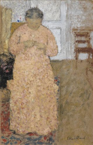 Breiende vrouw in roze jurk, Édouard Vuillard