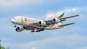 Landender Emirates Airbus A380-800 mit Sonderlackierung.