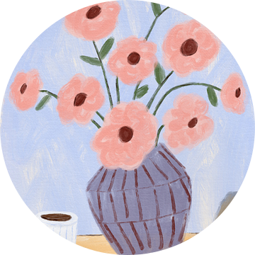 Koffie en bloemen Eenvoudig stilleven van Dirkie Nell