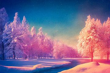 Magisch winterlandschap met bomen en sneeuw Illustratie 04 van Animaflora PicsStock