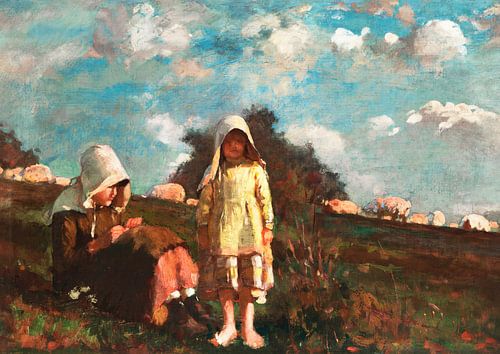 Two Girls with Sunbonnets In a Field (1878) door Winslow Homer.