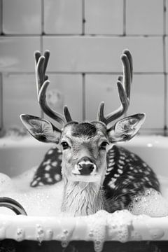 Herten in de badkamer - Een betoverende badkamerfoto voor je WC van Felix Brönnimann
